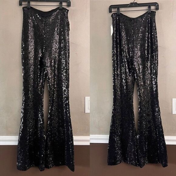 Anthropologie Joni Sequin Flare Pants Black Cocktail Party Sparkle US 4 NWT - Picture 11 of 11